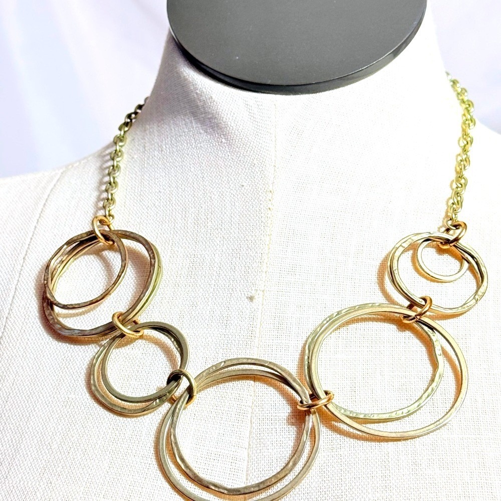 Gold Multi-Ring Statement Necklace - Elegant Women's Jewelry 18" 3" extension‎